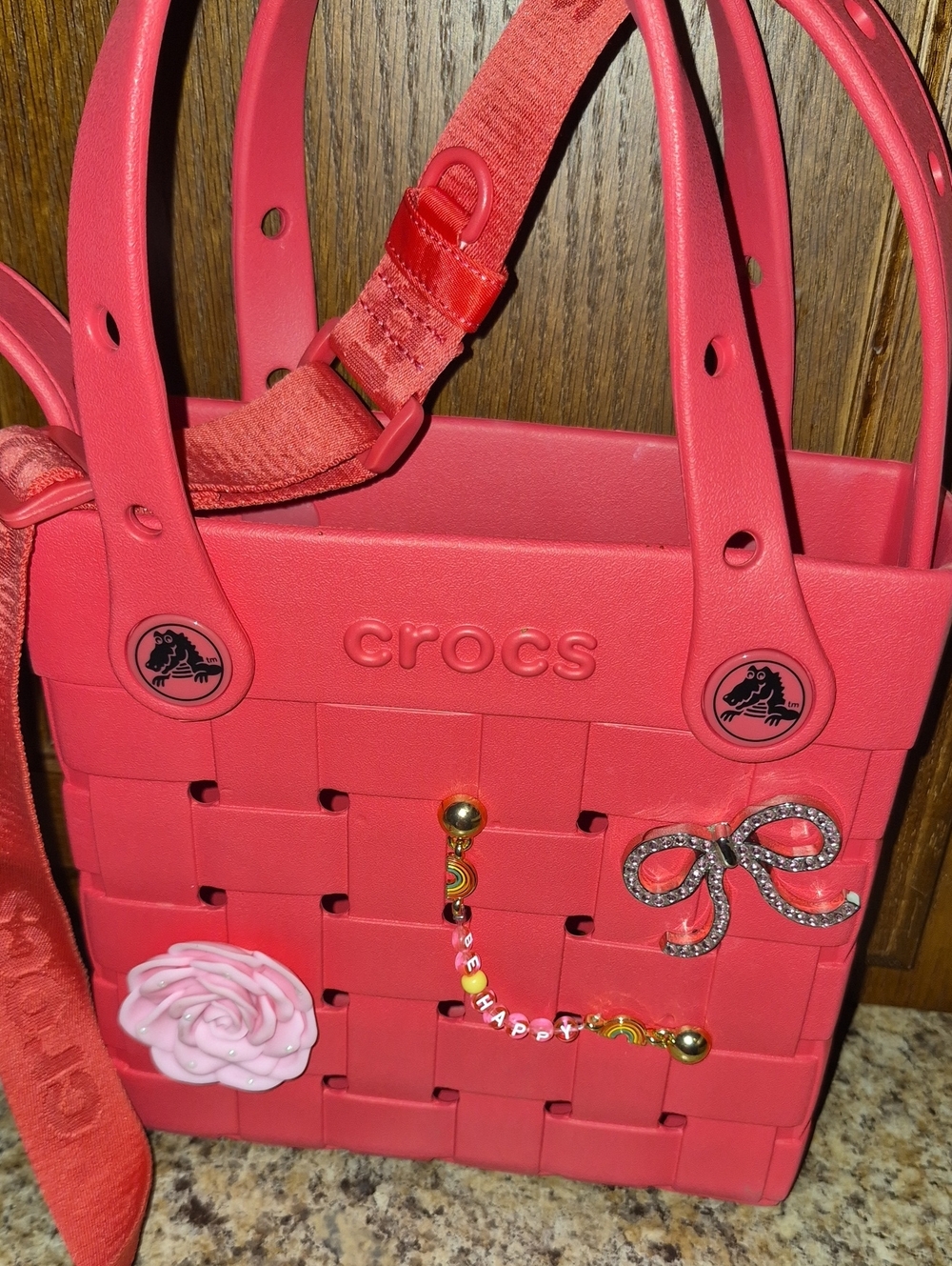 CROCS Pink Woven Crossbody Bag with Charms